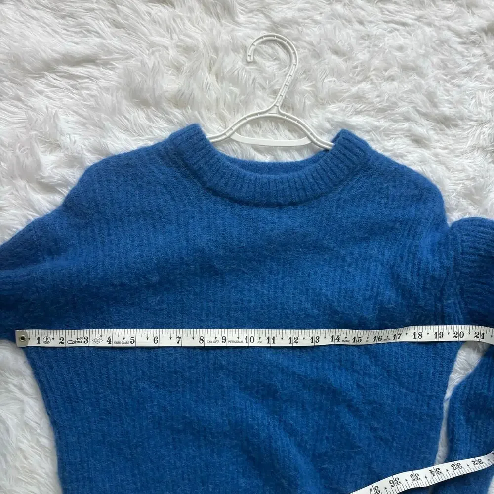 Everlane Alpaca Blend Crew Neck Sweater S Blue Fuzzy Knit Pullover Merino Wool